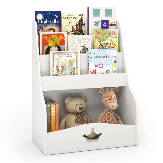 4-Tier Kids Bookshelf with Shelves and Compartment for Toddlers-White