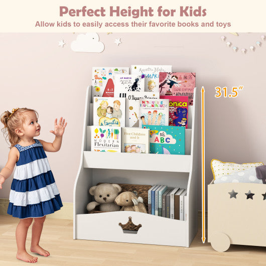 4-Tier Kids Bookshelf with Shelves and Compartment for Toddlers-White