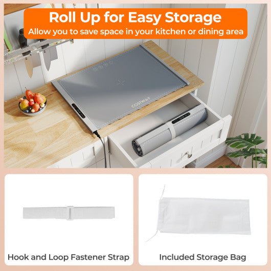Food Warming Mat Rollable and Portable Electric Warming Tray with Fasting Heating-Gray