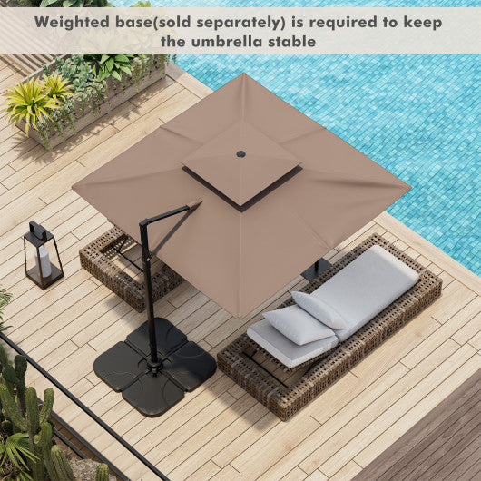 9.5 Feet Cantilever Patio Umbrella with 360¡ã Rotation and Double Top-Coffee