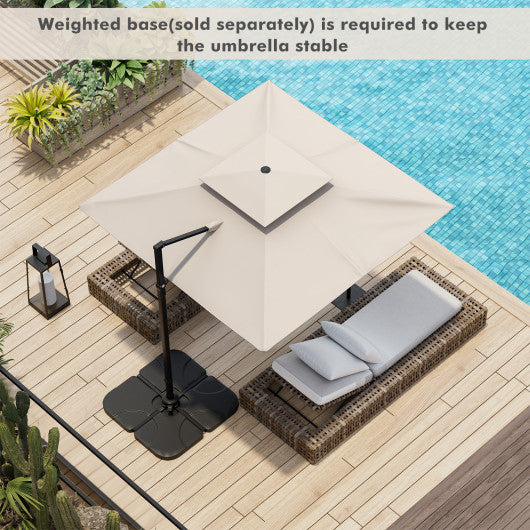 9.5 Feet Cantilever Patio Umbrella with 360¡ã Rotation and Double Top-Beige