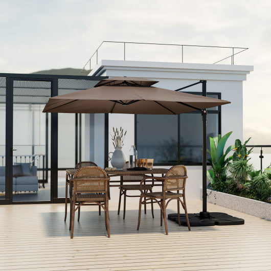 9.5 Feet Cantilever Patio Umbrella with 360¡ã Rotation and Double Top-Coffee