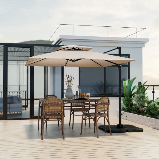 9.5 Feet Cantilever Patio Umbrella with 360¡ã Rotation and Double Top-Beige