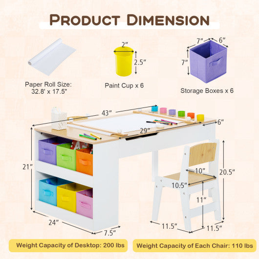 Children Art Activity Table and Drawing Table-Natural
