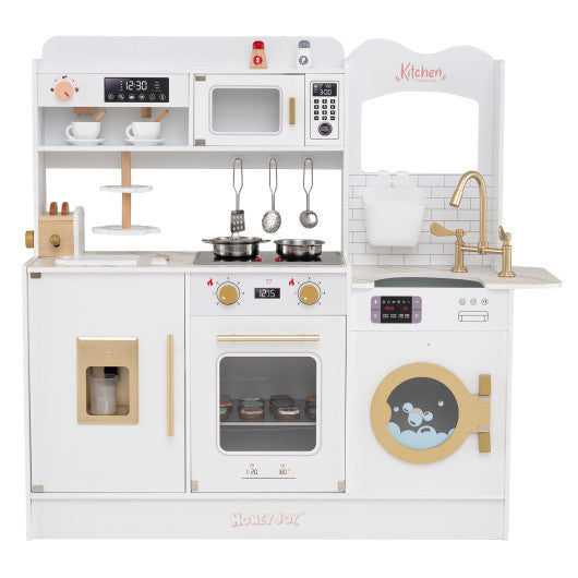 Children Pretend Toy Kitchen Playset with Light and Sound-White