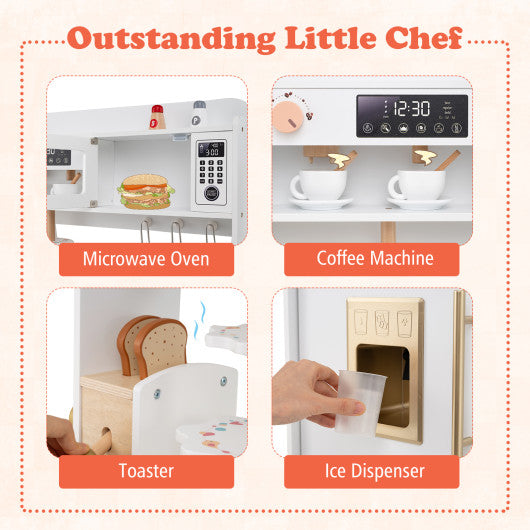Children Pretend Toy Kitchen Playset with Light and Sound-White