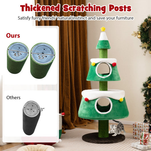 Christmas Cat Tree for Indoor Cats Cute Holiday Cat Tower with 2 Condos-Green