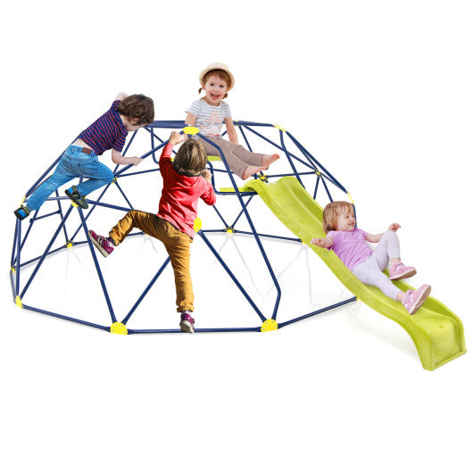 13.3 FT Climbing Dome Geometric Dome Climber with Extended Wavy Slide and 2 Rest Platforms-Multicolor