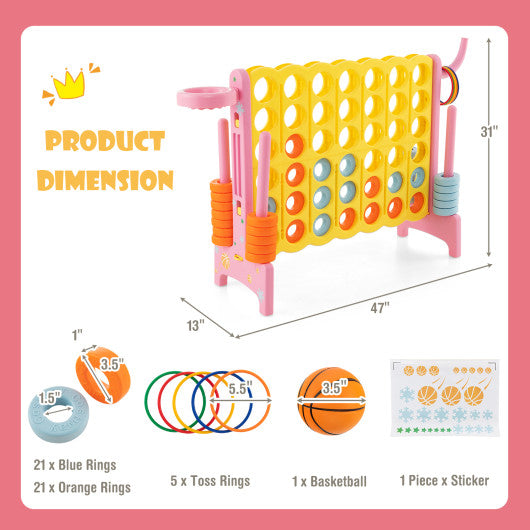 4-in-a-Row Connect Game with Basketball Hoop and Toss Ring-Pink