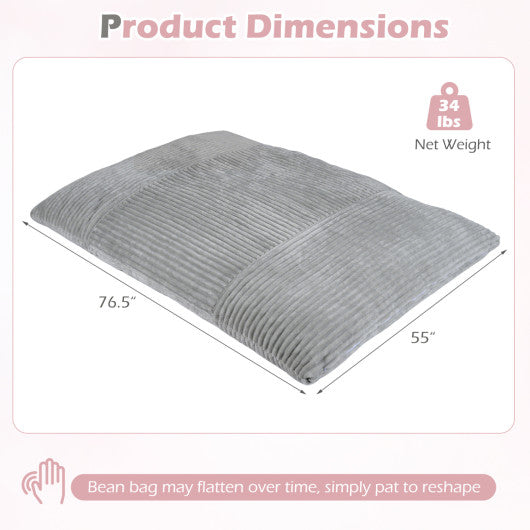 Convertible Bean Bag Floor Sofa with Machine-washable Corduroy Cover-Gray