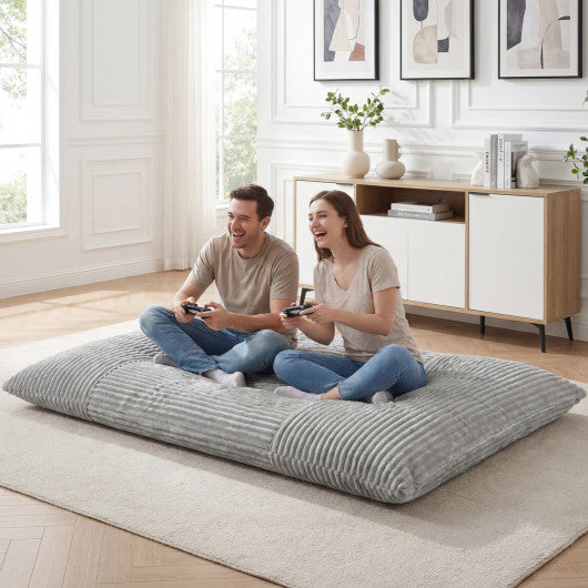 Convertible Bean Bag Floor Sofa with Machine-washable Corduroy Cover-Gray