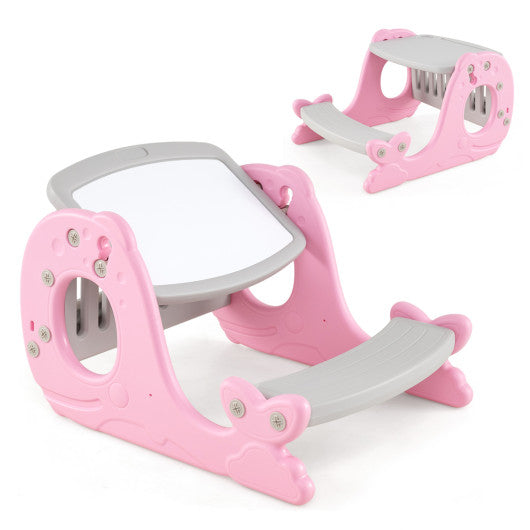 Convertible Kids Activity Table Set Toddler Easel with Erasable Whiteboard-Pink