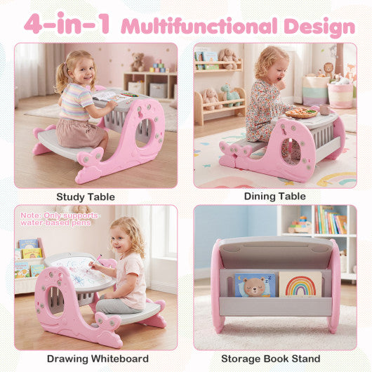 Convertible Kids Activity Table Set Toddler Easel with Erasable Whiteboard-Pink