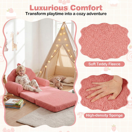 Convertible Kids Sofa 2-in-1 Fold out Toddler Couch Chair-Pink