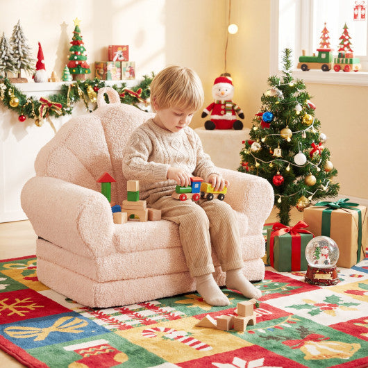 Convertible Kids Sofa 2-in-1 Fold out Toddler Couch Chair-Beige