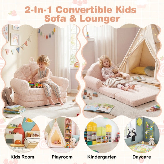 Convertible Kids Sofa 2-in-1 Fold out Toddler Couch Chair-Beige