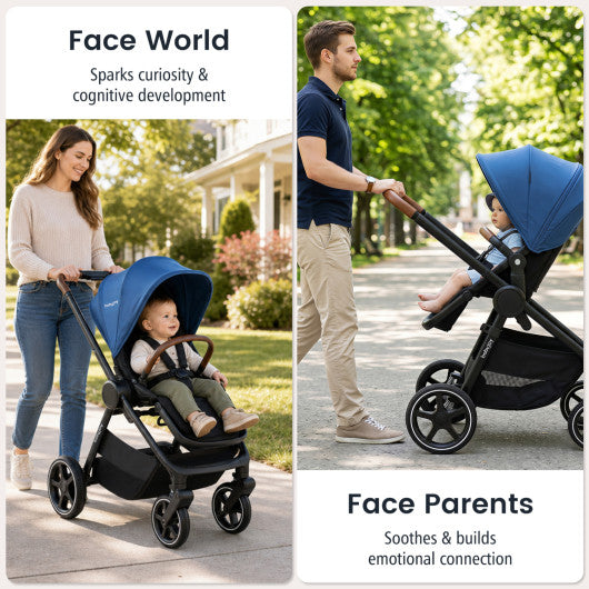 Convertible Travel Baby Stroller with Car Seat Adapters-Blue