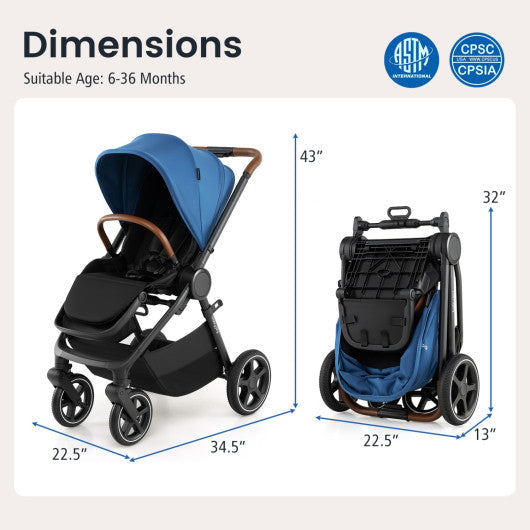 Convertible Travel Baby Stroller with Car Seat Adapters-Blue