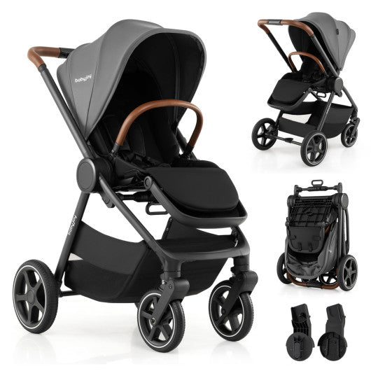 Convertible Travel Baby Stroller with Car Seat Adapters-Gray