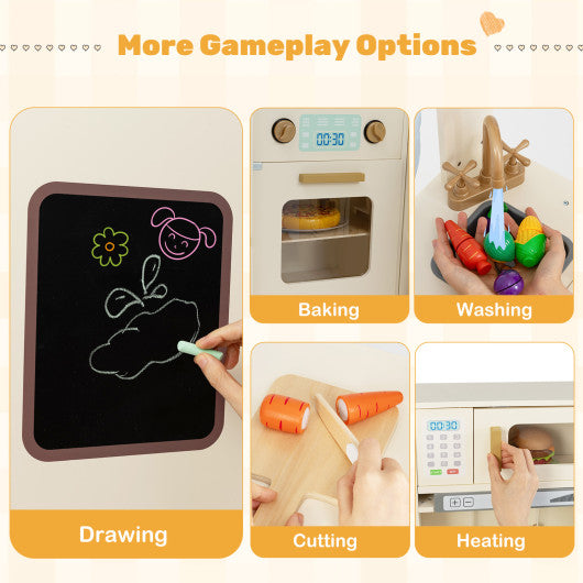 Corner Play Kitchen with Lights and Sounds for Ages 3+-Beige