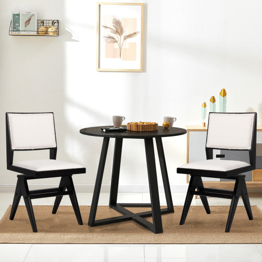 Swivel Wooden Dining Chair Set of 2 with Rubber Wood Frame and Padded Seat-Black