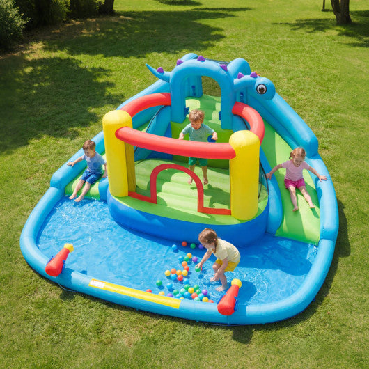 Dinosaur-themed Inflatable Water Slide Park with 950W Air Blower