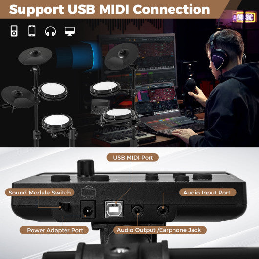 Electric Drum Set Foldable Drum Kit with 10 Demos and USB MIDI and 2 Drumsticks