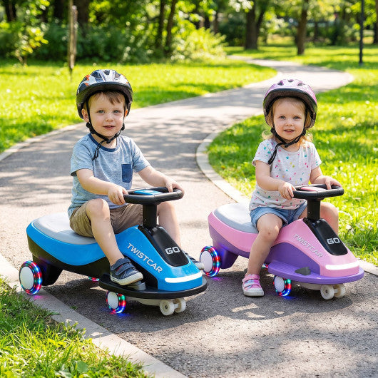 Electric Wiggle Car for Kids Age 3+ Years Old with Flashing Wheels and Front Light-Pink + Purple