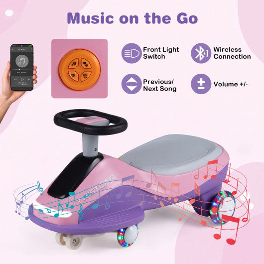 Electric Wiggle Car for Kids Age 3+ Years Old with Flashing Wheels and Front Light-Pink + Purple