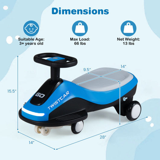 Electric Wiggle Car for Kids Age 3+ Years Old with Flashing Wheels and Front Light-Black + Blue