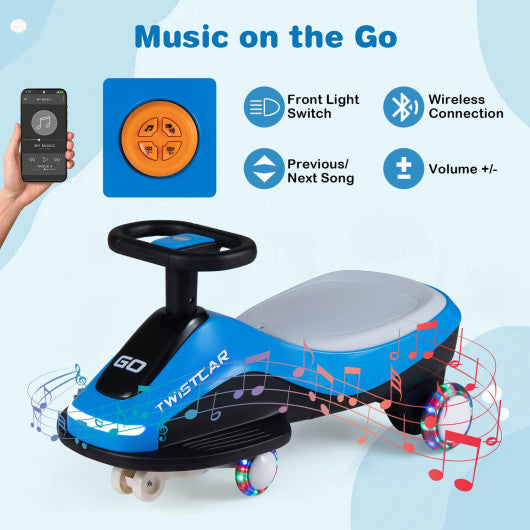 Electric Wiggle Car for Kids Age 3+ Years Old with Flashing Wheels and Front Light-Black + Blue