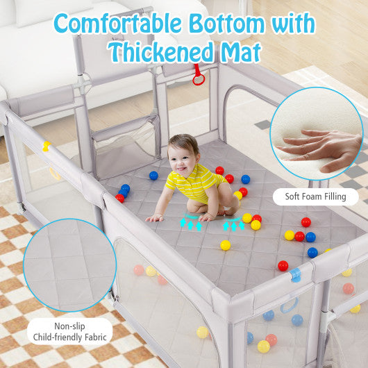 Extra Large Playpen with Basketball Hoop for Babies and Toddlers-Light Gray