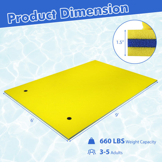 9' x 6' 3 Layer Floating Water Pad Foam Mat -Yellow