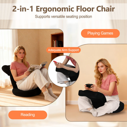 Floor Comfy Gaming Leisure Chair with Adjustable Headrest and Backrest-Gray