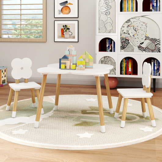Flower-shaped Kids Table Set with Solid Pine Wood Legs-White