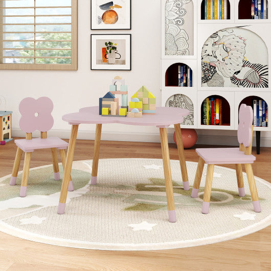 Flower-shaped Kids Table Set with Solid Pine Wood Legs-Pink