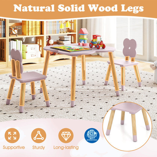 Flower-shaped Kids Table Set with Solid Pine Wood Legs-Pink