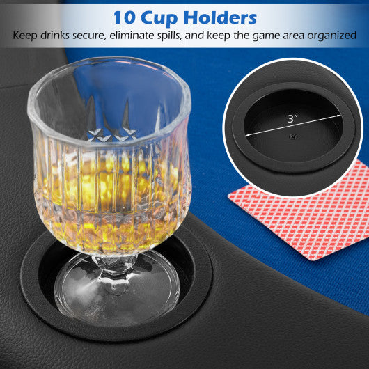 Portable 84 x 42 Inch 10-Player Foldable Padded Poker Table Top-Blue