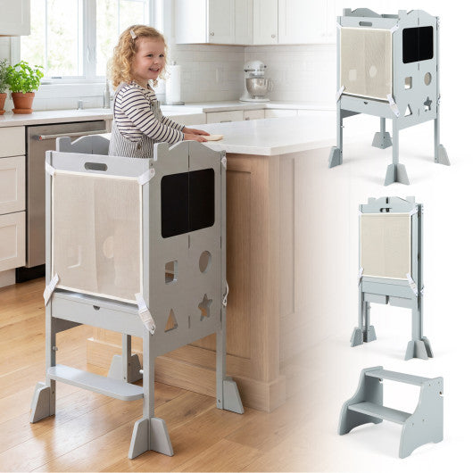Foldable Toddler Step Stool with Chalkboards 2-Step Stool-Gray