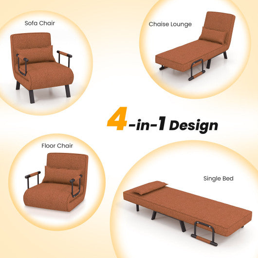 Folding 6 Position Convertible Sleeper Bed Armchair Lounge Couch with Pillow-Brown