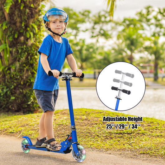 Folding Aluminum Kids Kick Scooter with LED Lights-Blue