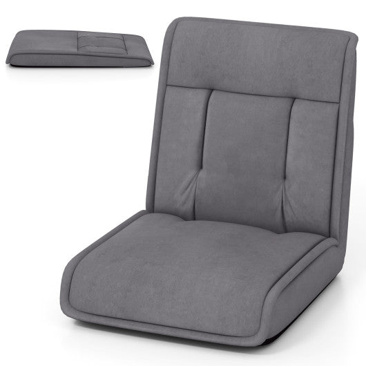 Folding Floor Chair Convertible Lazy Chair with 14-Poistion Adjustable Backrest-Gray