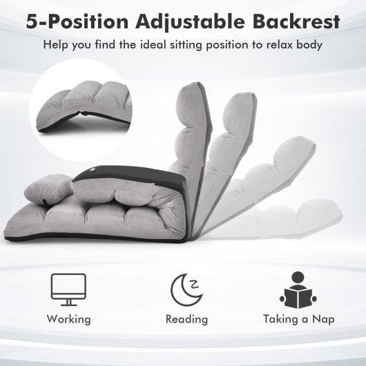Folding Lazy Sofa Couch with Pillow-Gray