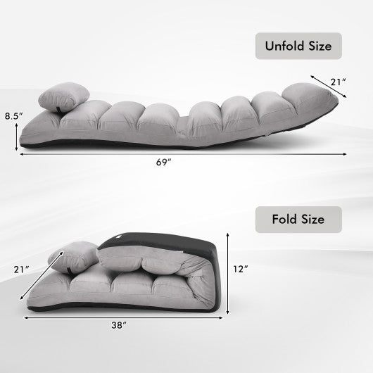 Folding Lazy Sofa Couch with Pillow-Gray