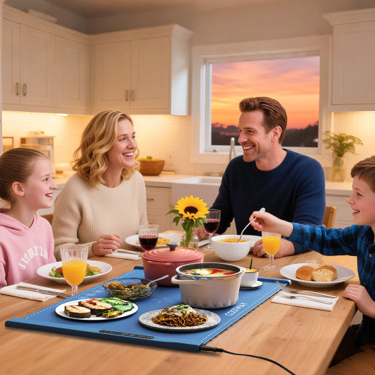 Food Warming Mat Rollable and Portable Electric Warming Tray with Fasting Heating-Blue