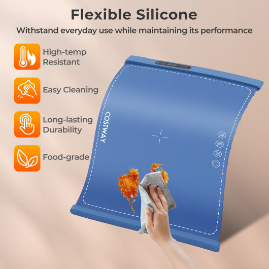 Food Warming Mat Rollable and Portable Electric Warming Tray with Fasting Heating-Blue