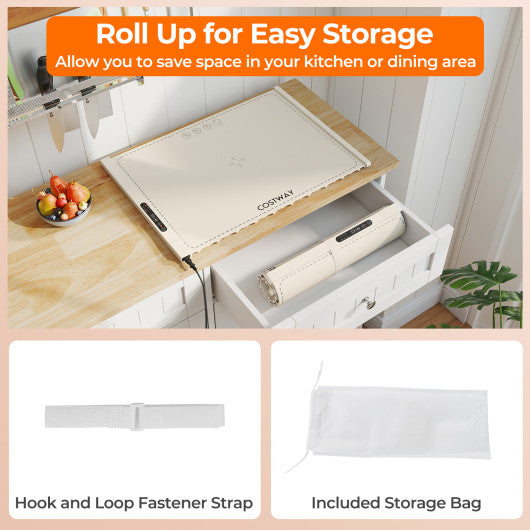 Food Warming Mat Rollable and Portable Electric Warming Tray with Fasting Heating-Beige