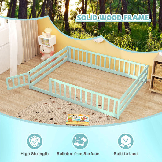 Full Size Floor Bed with Full Length Safety Guardrails-Light Green