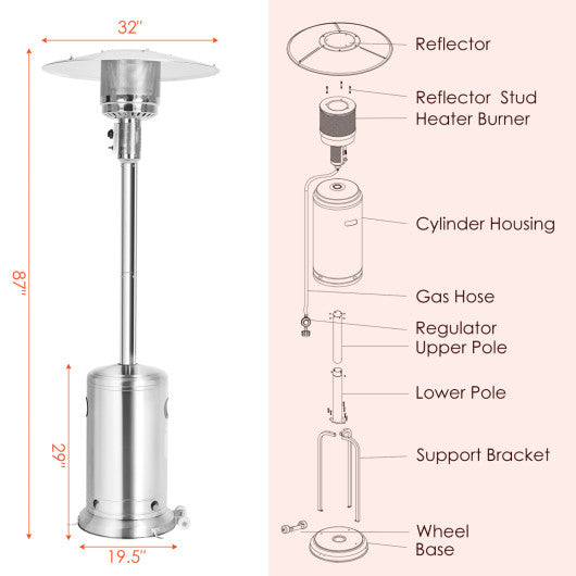 Garden Propane Standing LP Gas Steel Accessories Heater-Silver