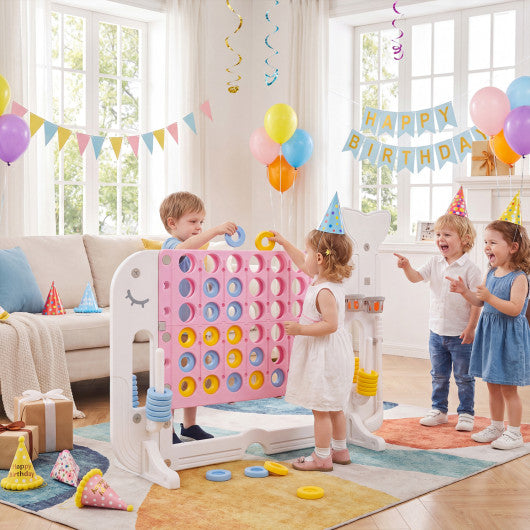 Giant 4-to-Score Game Set Jumbo 4-in-a-Row Game with Ring-toss and Portable Bag-Pink